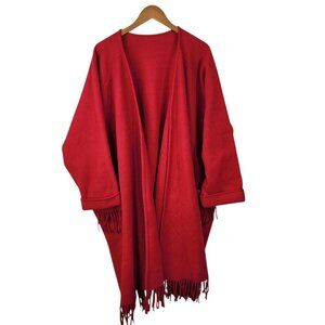 Vintage Fleece Coat One Plus Size 1X 2X 3X 4X Long Warm Red Fringe Pockets Open